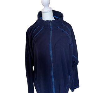 Navy Full-Zip Fleece Jacket with Blue Trim